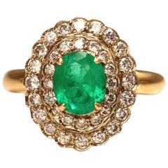 Retro Colombian Emerald Diamond Cluster Engagement Ring