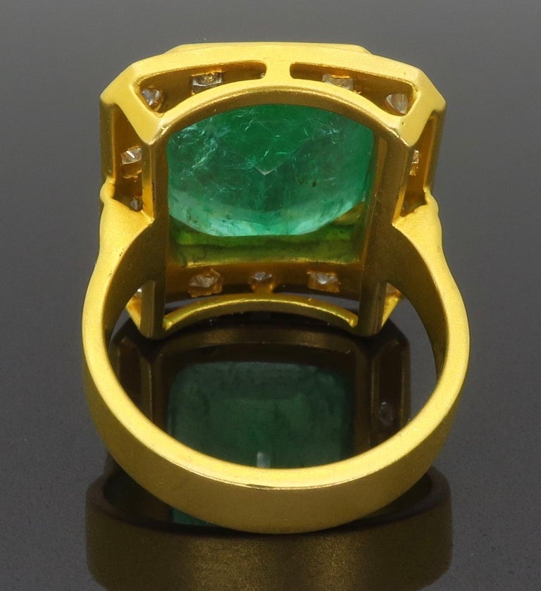 GIA Colombian Emerald and Diamond Cocktail Ring in 18 Karat Yellow Gold ...