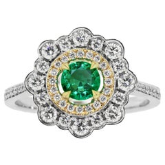 Colombian Emerald Diamond Double Halo Entourage Ring