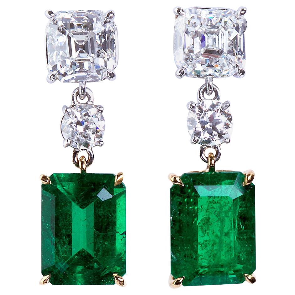 Colombian Emerald Diamond Drop Earrings 9.00 Carat
