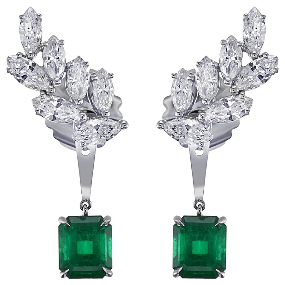 Colombian Emerald Diamond Ear Climber Earrings