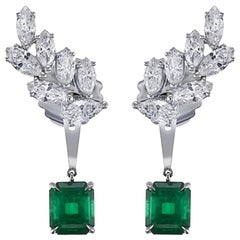 Colombian Emerald Diamond Ear Climber Earrings