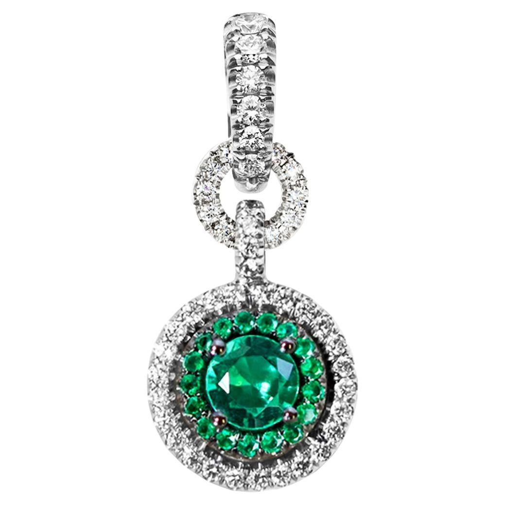 Colombian Emerald Diamond Halo Pendant and Diamond Enhancer Bail For Sale