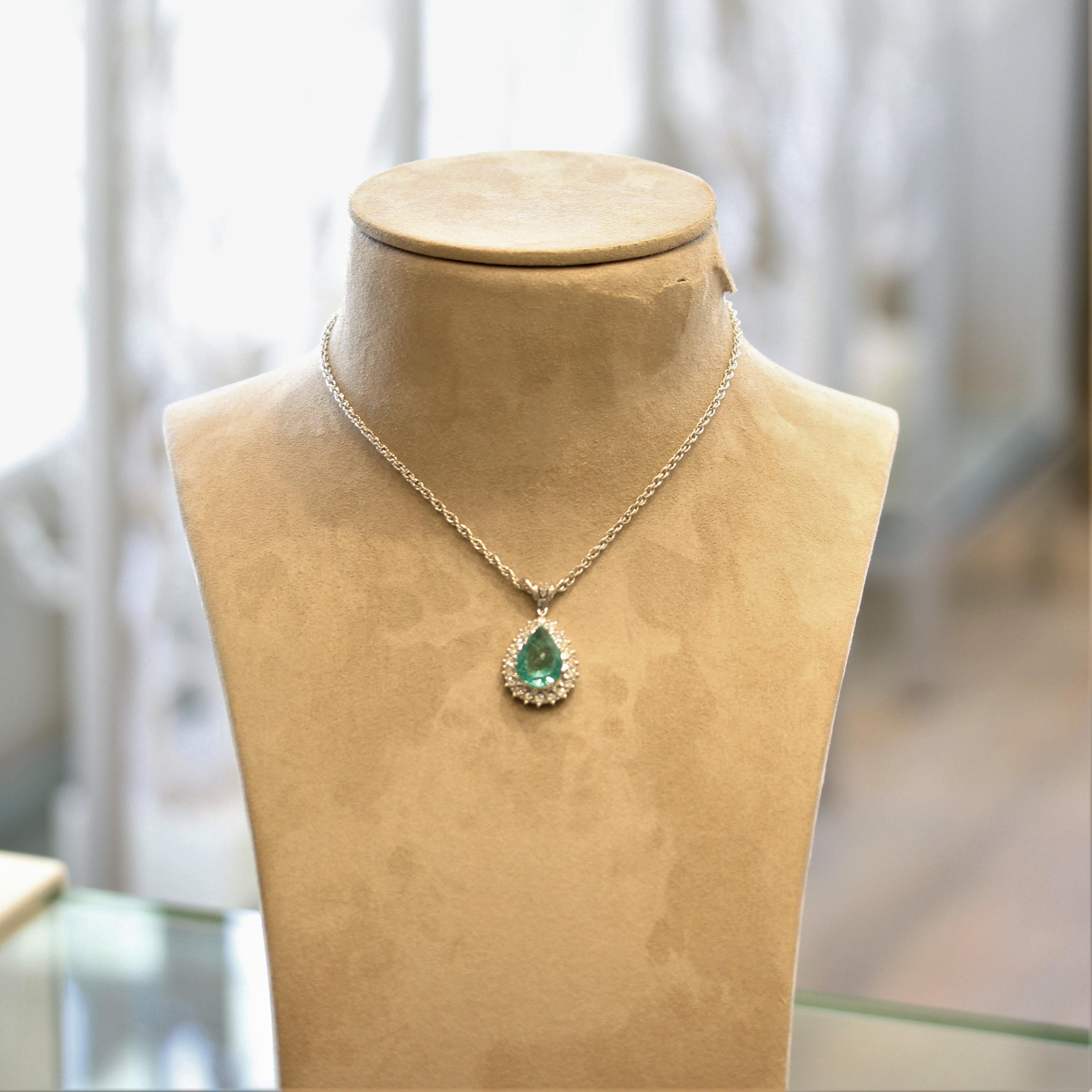 Colombian Emerald Diamond Halo Platinum Pendant, GIA Certified In New Condition For Sale In Beverly Hills, CA