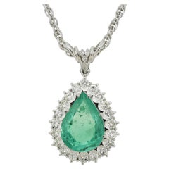 Colombian Emerald Diamond Halo Platinum Pendant, GIA Certified