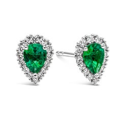 Colombian Emerald & Diamond Halo Stud Earrings