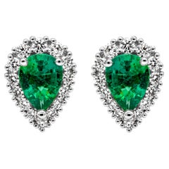 Colombian Emerald & Diamond Halo Stud Earrings