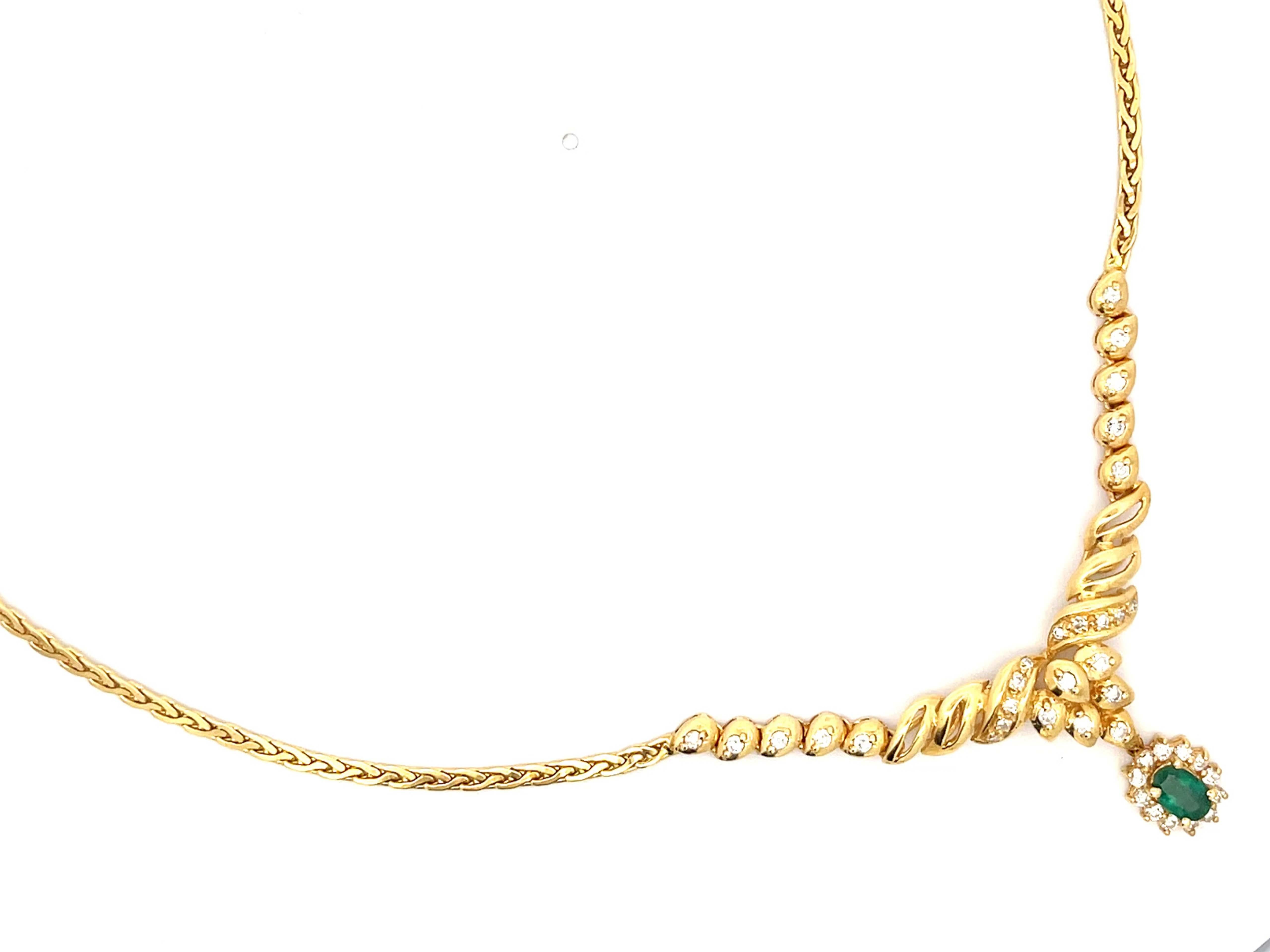 Kolumbianische Smaragd- und Diamant-Halskette aus 18 Karat Gelbgold im Angebot 1