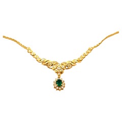 Kolumbianische Smaragd- und Diamant-Halskette aus 18 Karat Gelbgold