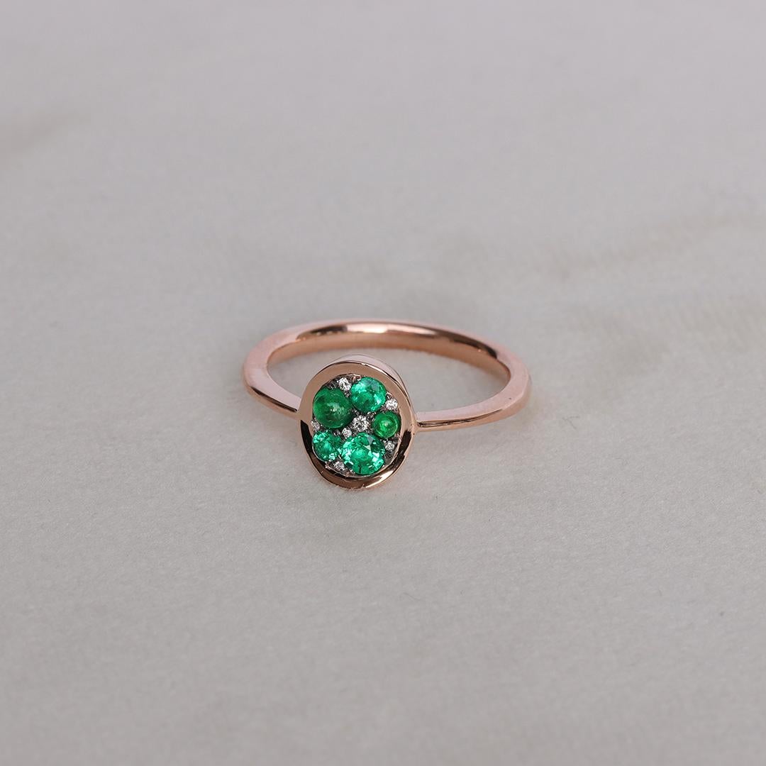 Artist Colombian Emerald Diamond Pave Ring For Sale