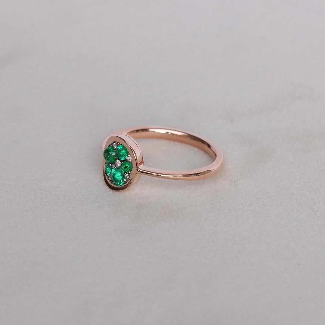 Cabochon Colombian Emerald Diamond Pave Ring For Sale