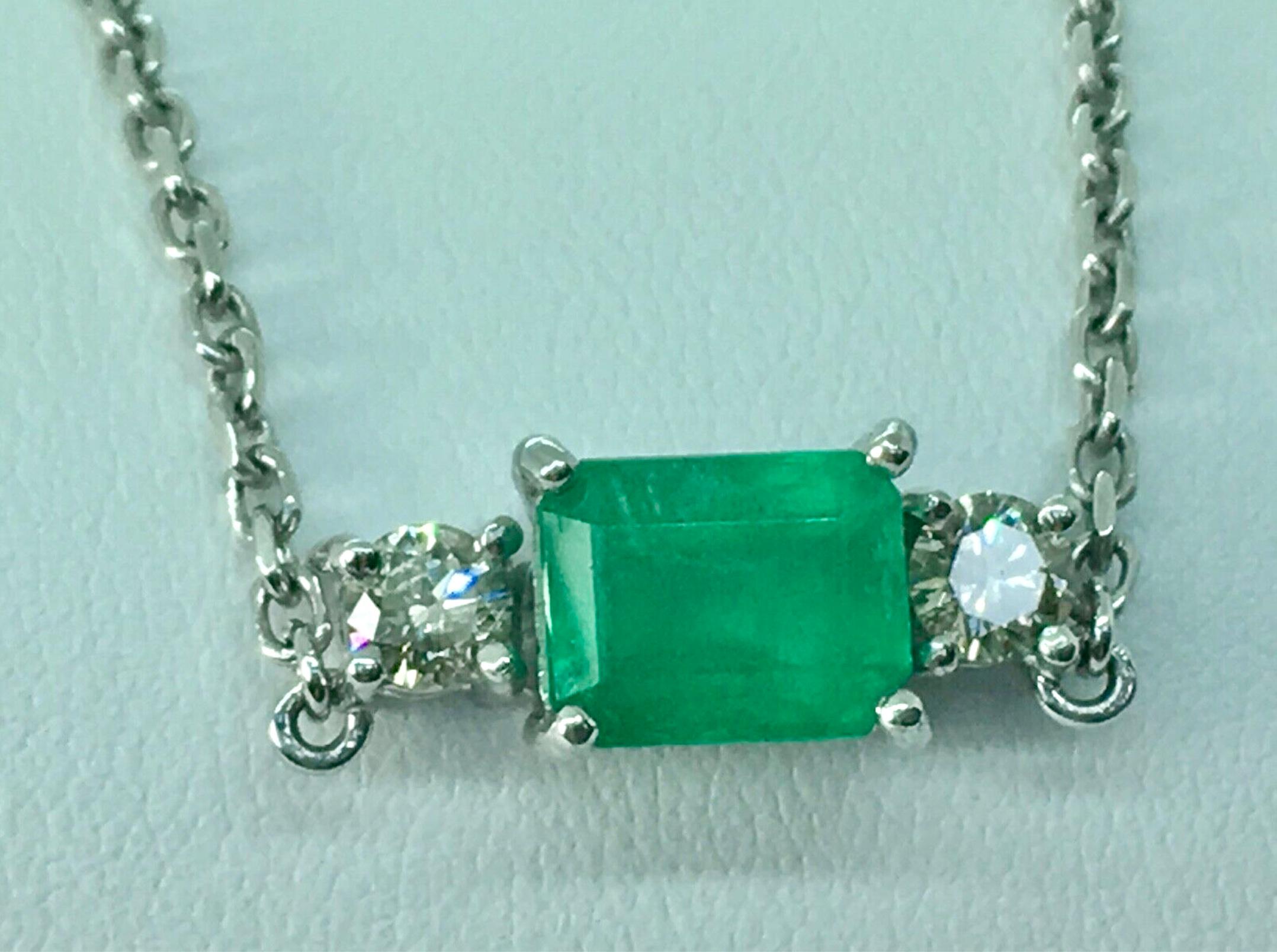 Contemporary Colombian Emerald Diamond Pendant Necklace 18 Karat