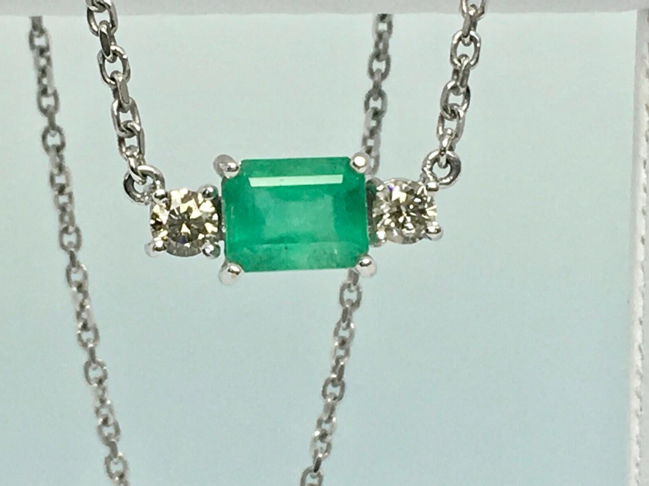 Emerald Cut Colombian Emerald Diamond Pendant Necklace 18 Karat