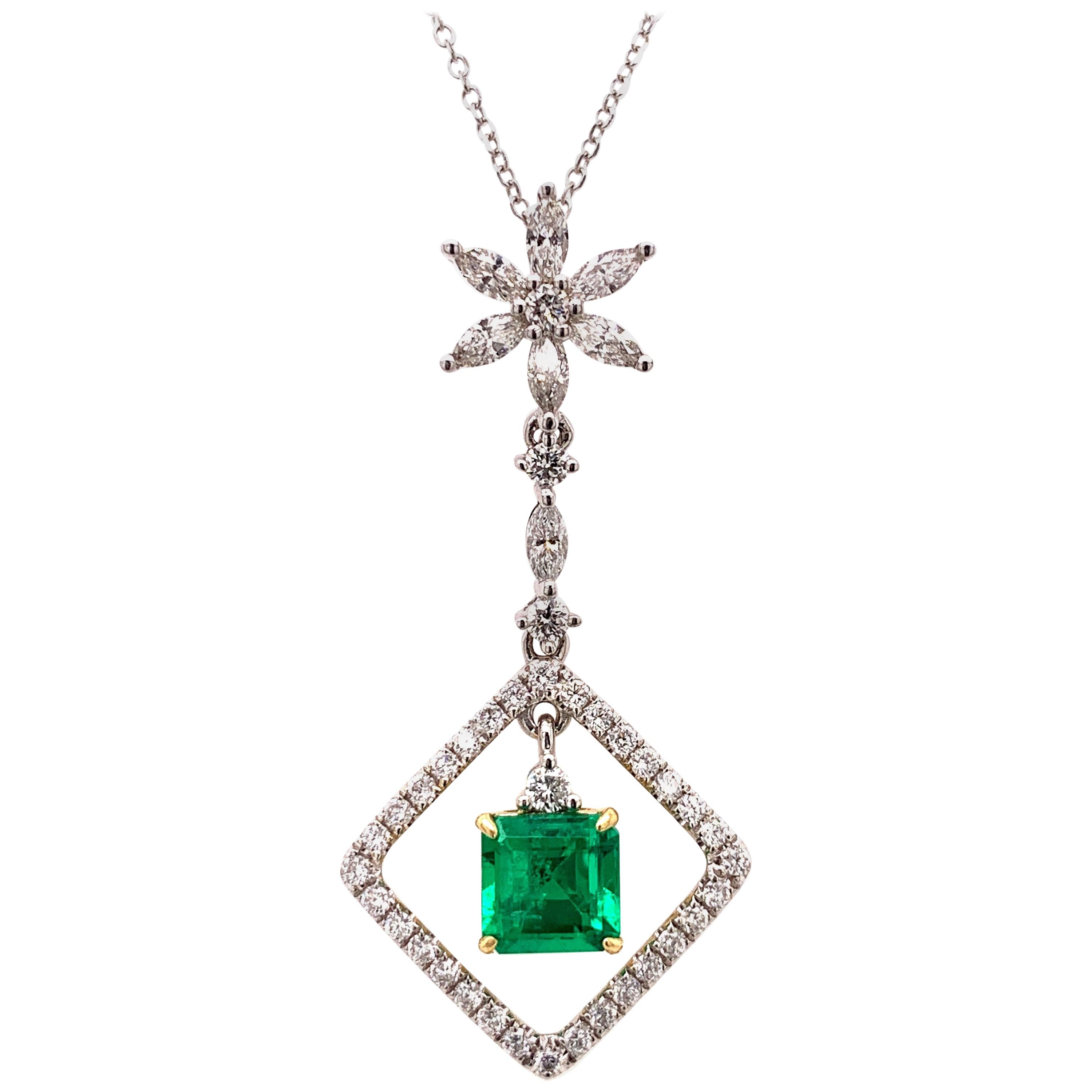 Colombian Emerald Diamond Pendant Necklace