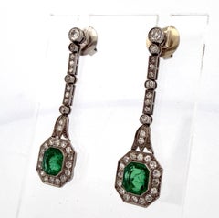 Colombian Emerald & Diamond Platinum Drop Earrings GIA Jewelry Report Certified