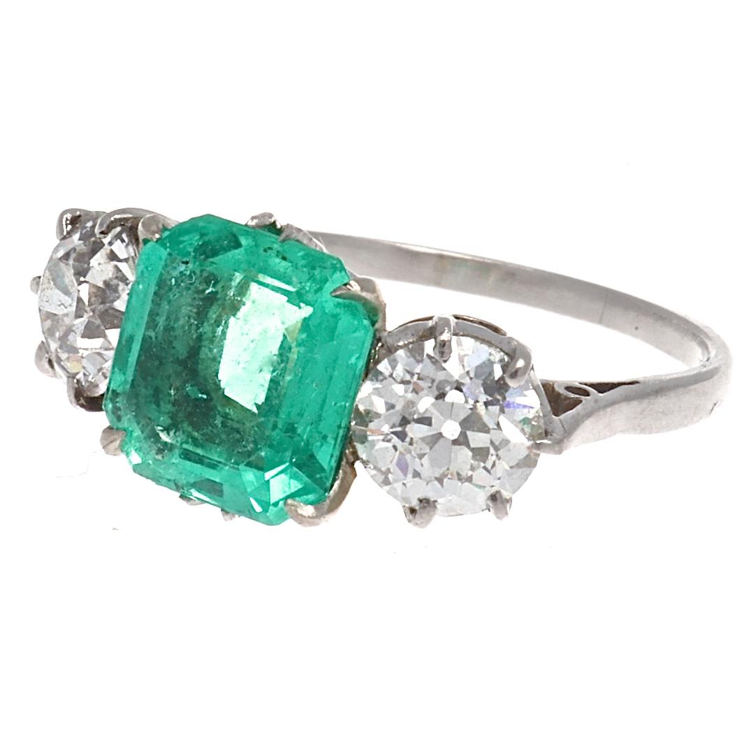 Victorian Colombian Emerald Diamond Platinum Ring