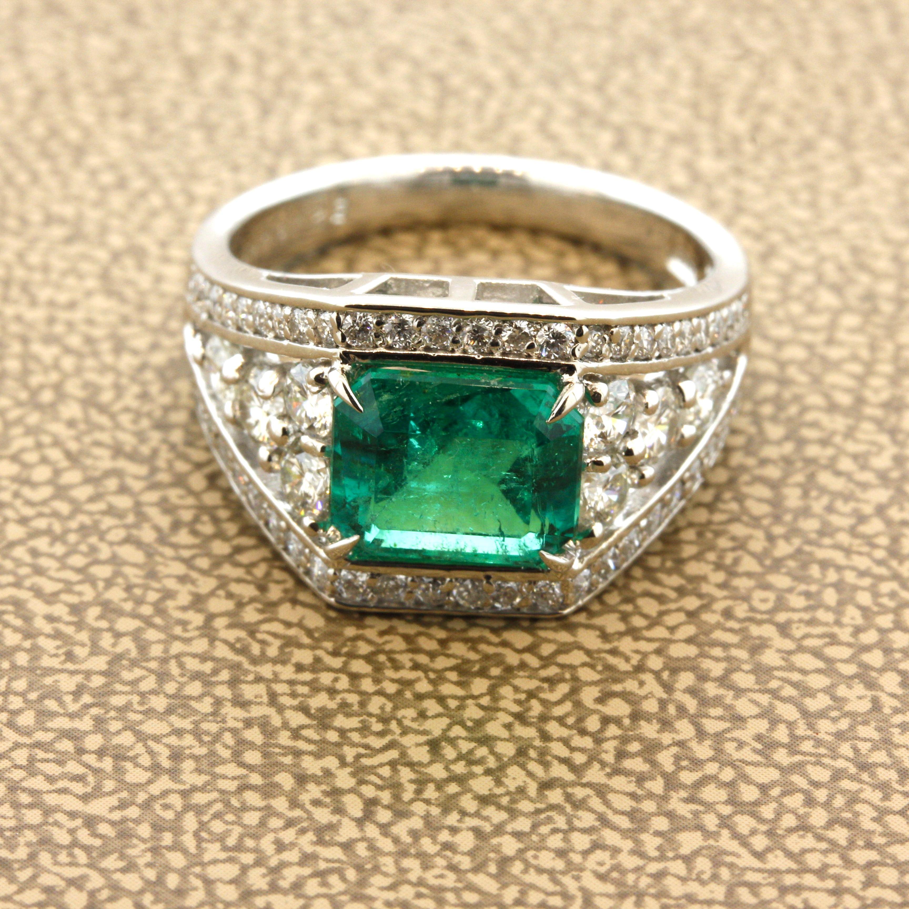 A gem of an emerald weighing 2.16 carats with a rich intense green color. It comes from the famous emerald mines of Colombia and adding to that, it has an insignificant amount of clarity enhancement which is extremely rare for emeralds. The stone