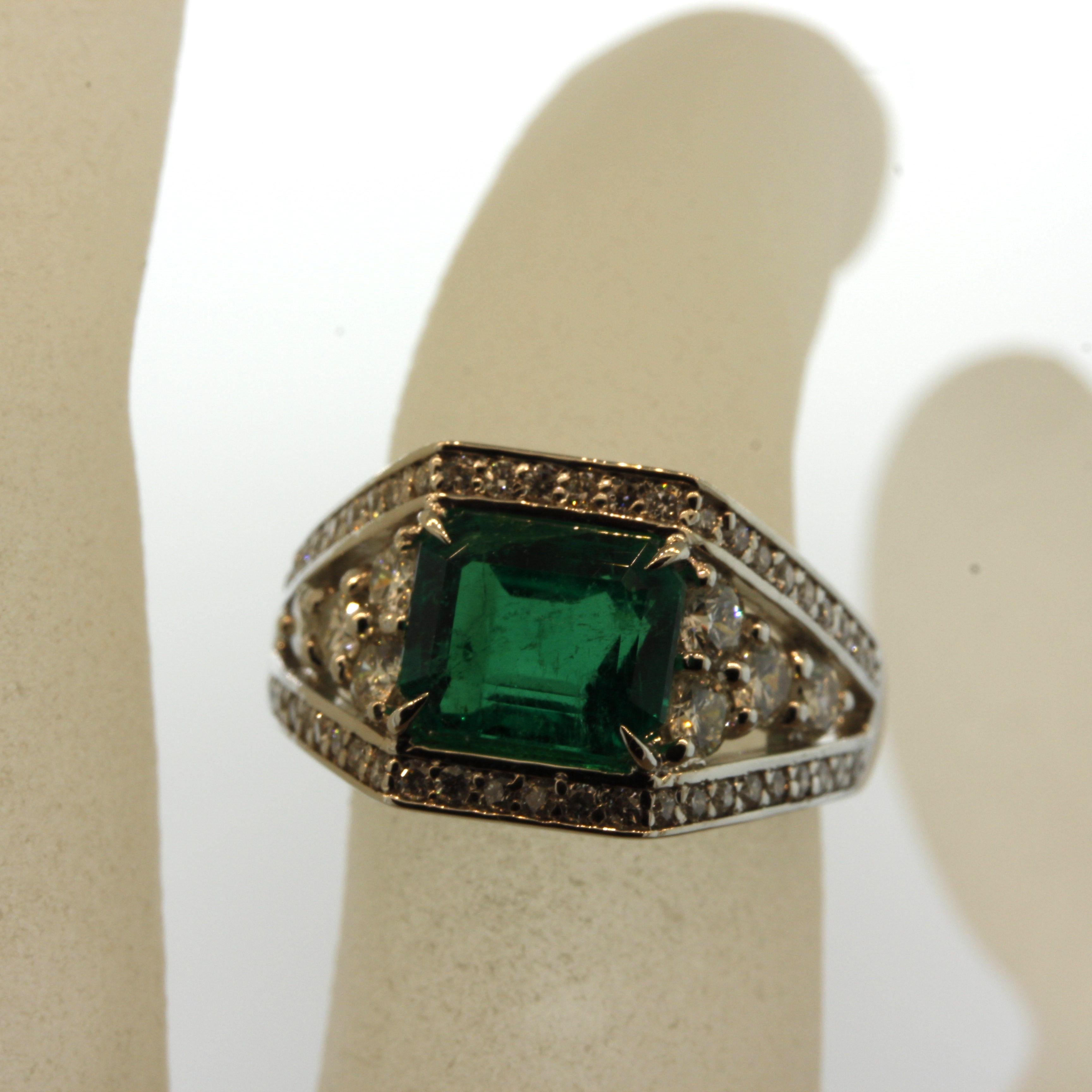 Kolumbianischer Smaragd-Diamant-Platinring mit kolumbianischem Smaragd, GRS-zertifiziertes unbestimmtes Öl Damen im Angebot