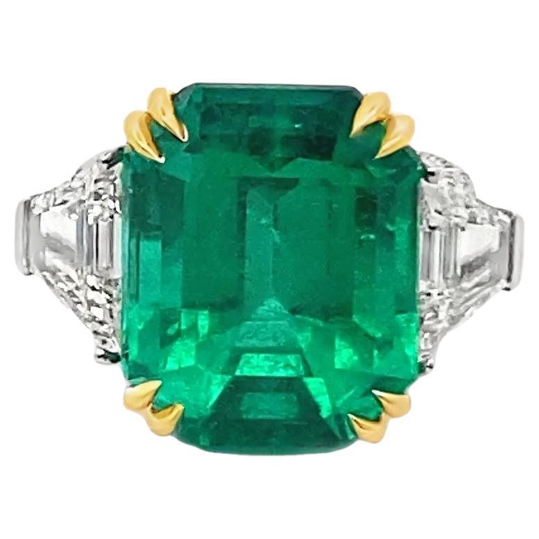 Bague en platine avec émeraude colombienne et diamant, certifiée Gübelin