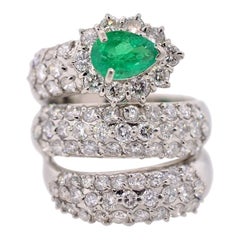 Colombian Emerald & Diamond Platinum Snake Ring