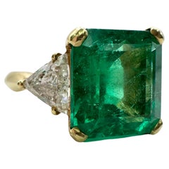 Colombian emerald diamond ring 18KT yellow gold RARE natural emerald 6.98ct