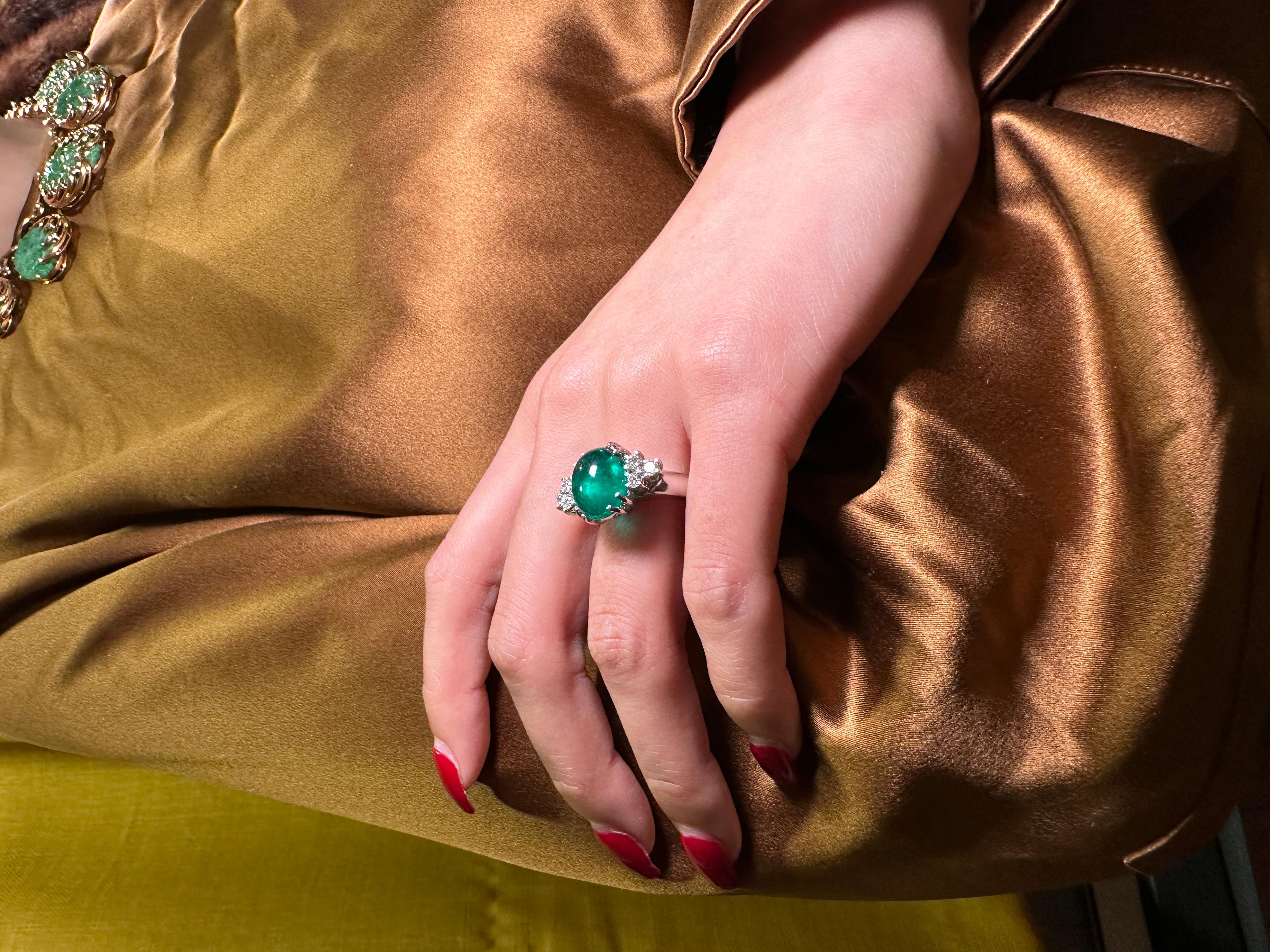 Colombian Emerald Diamond Ring, 1970s For Sale 4