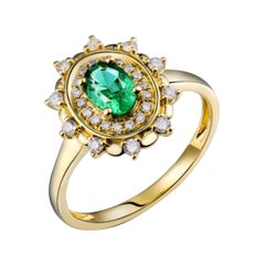 28k diamond ring Colombian Emerald Diamond Ring 28k Yellow Gold