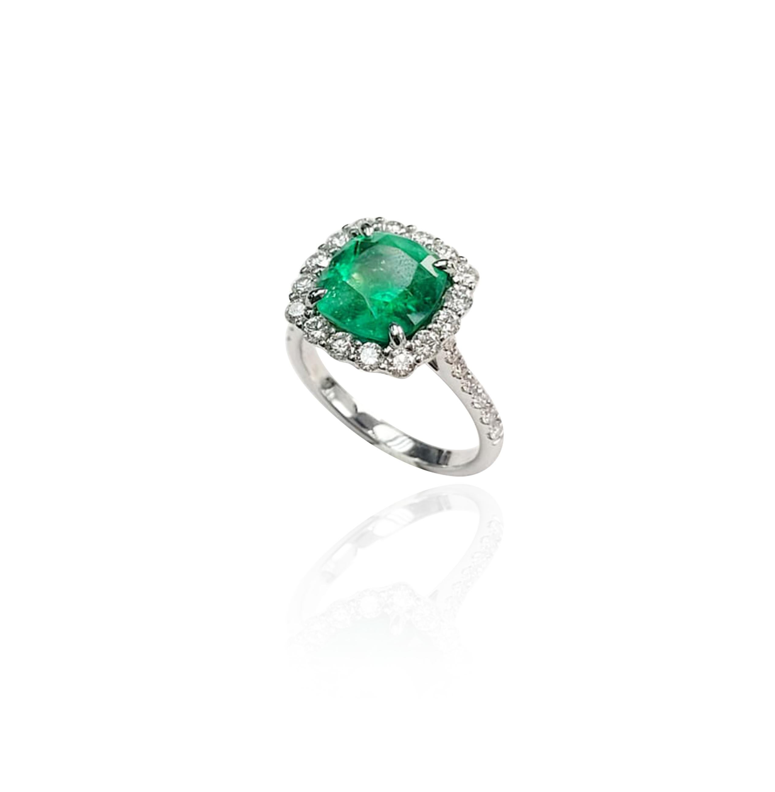 Cushion Cut Colombian Emerald & Diamond Ring #17768