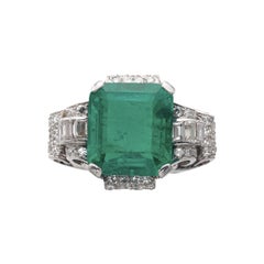Anillo Esmeralda Colombiana y Diamante en Pergamino, Certificado GRS y AGL