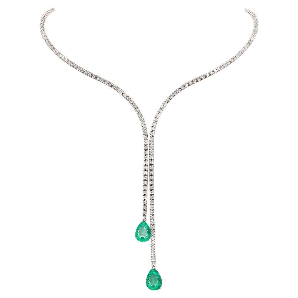 Collier tennis fendu en émeraude colombienne et diamant en vente