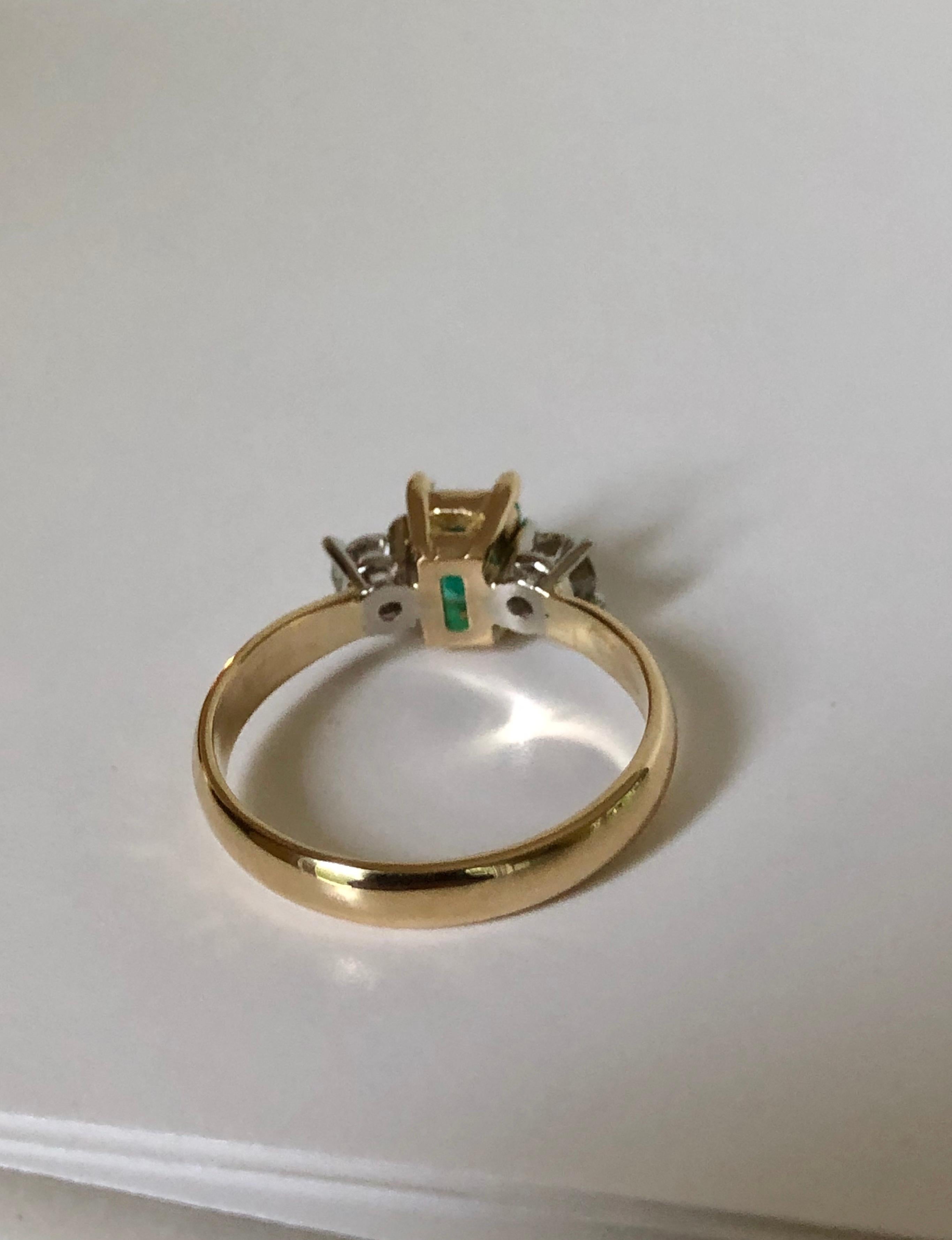 Women's Colombian Emerald Diamond Three-Stone Engagement Ring 18 Karat For Sale