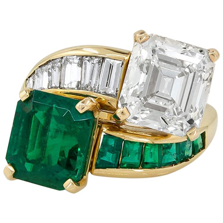 Colombian Emerald, Diamond Toi Et Moi Ring