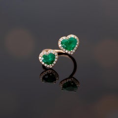 Colombian Emerald Diamond Toi et Moi Ring in 18K Rose Gold