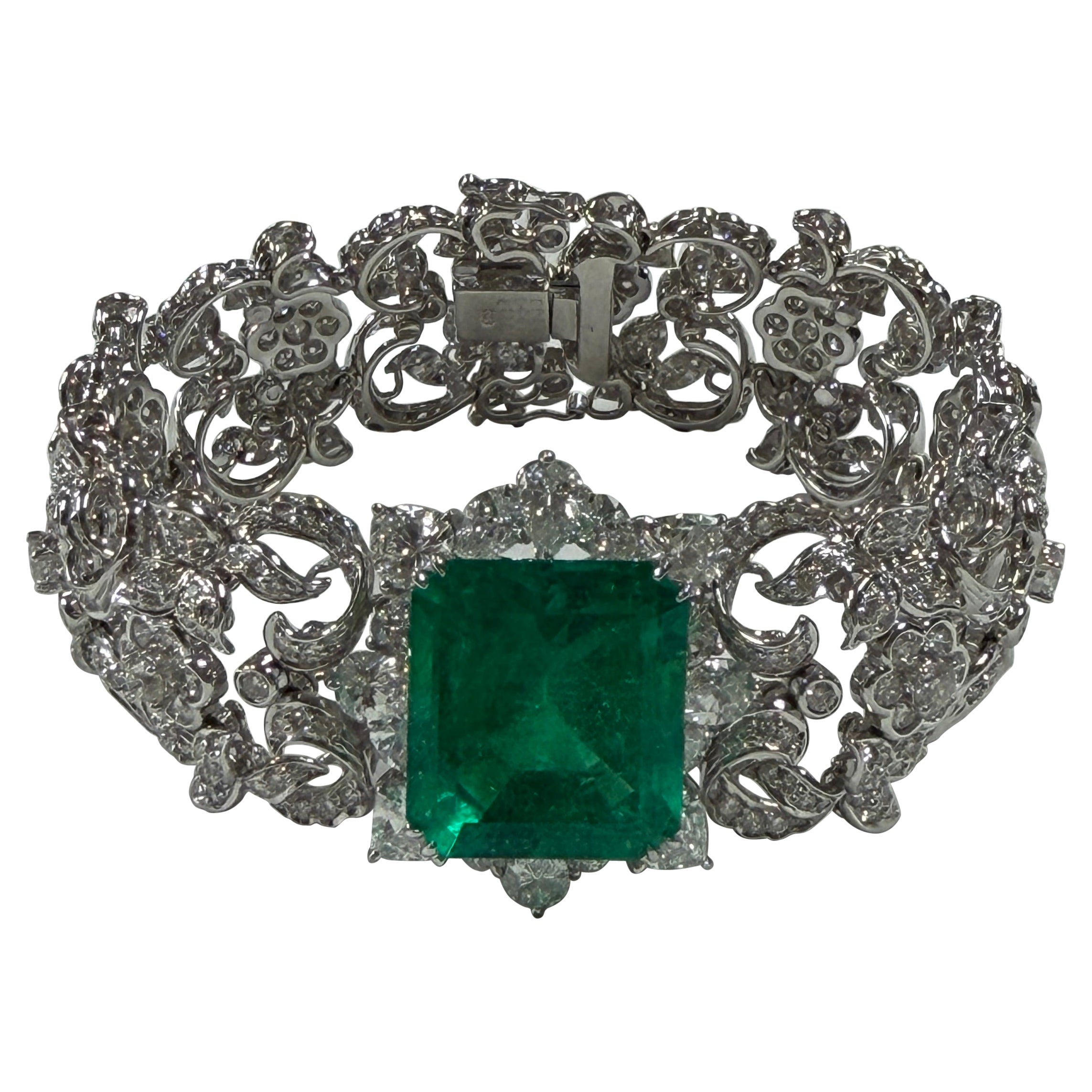 Colombian Emerald & Diamond Vintage-Inspired Bracelet, Gübelin Certified