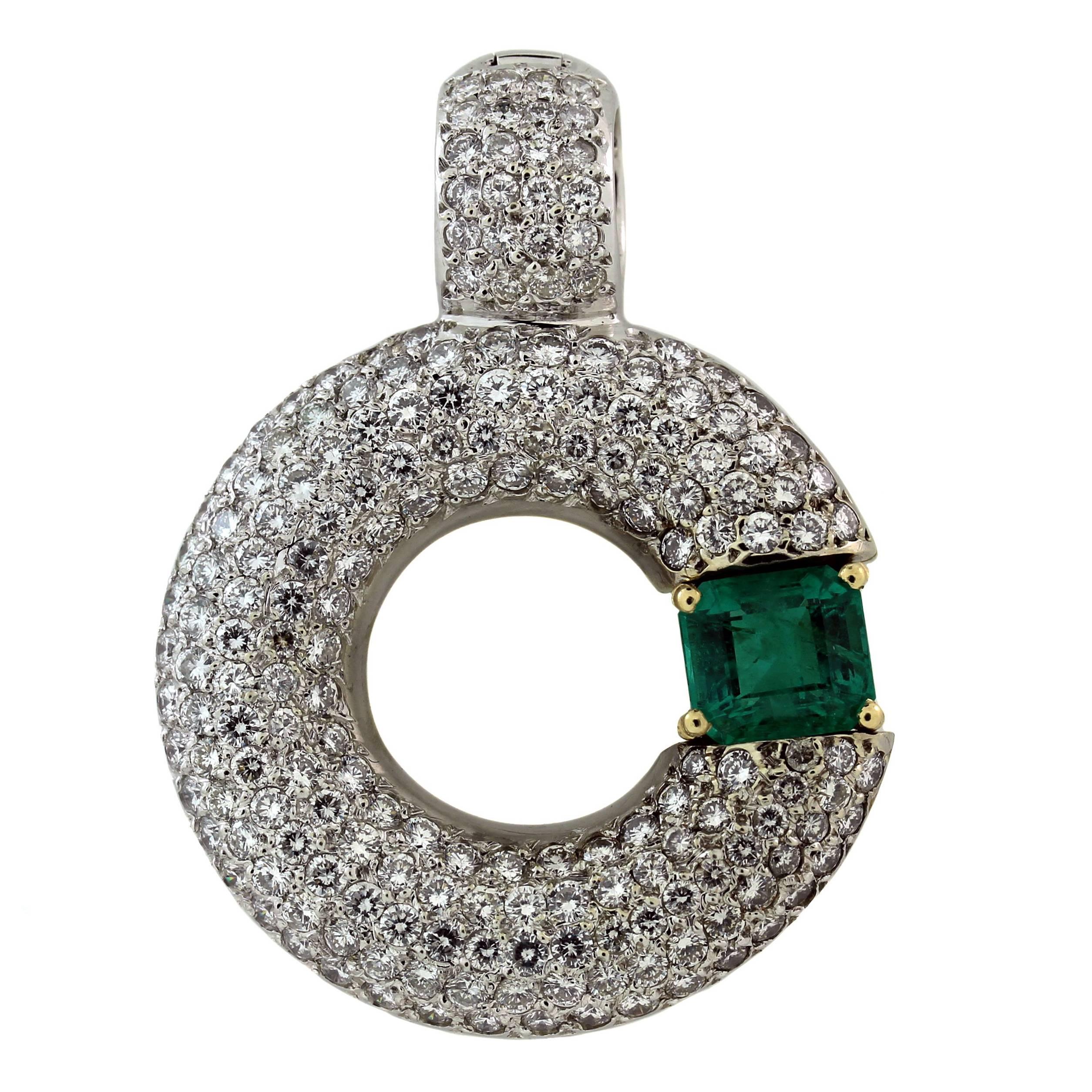 Colombian Emerald Diamond White Gold Enhancer Pendant For Sale at 1stDibs