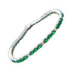 Colombian Emerald Diamonds Tennis Line White Gold Bracelet
