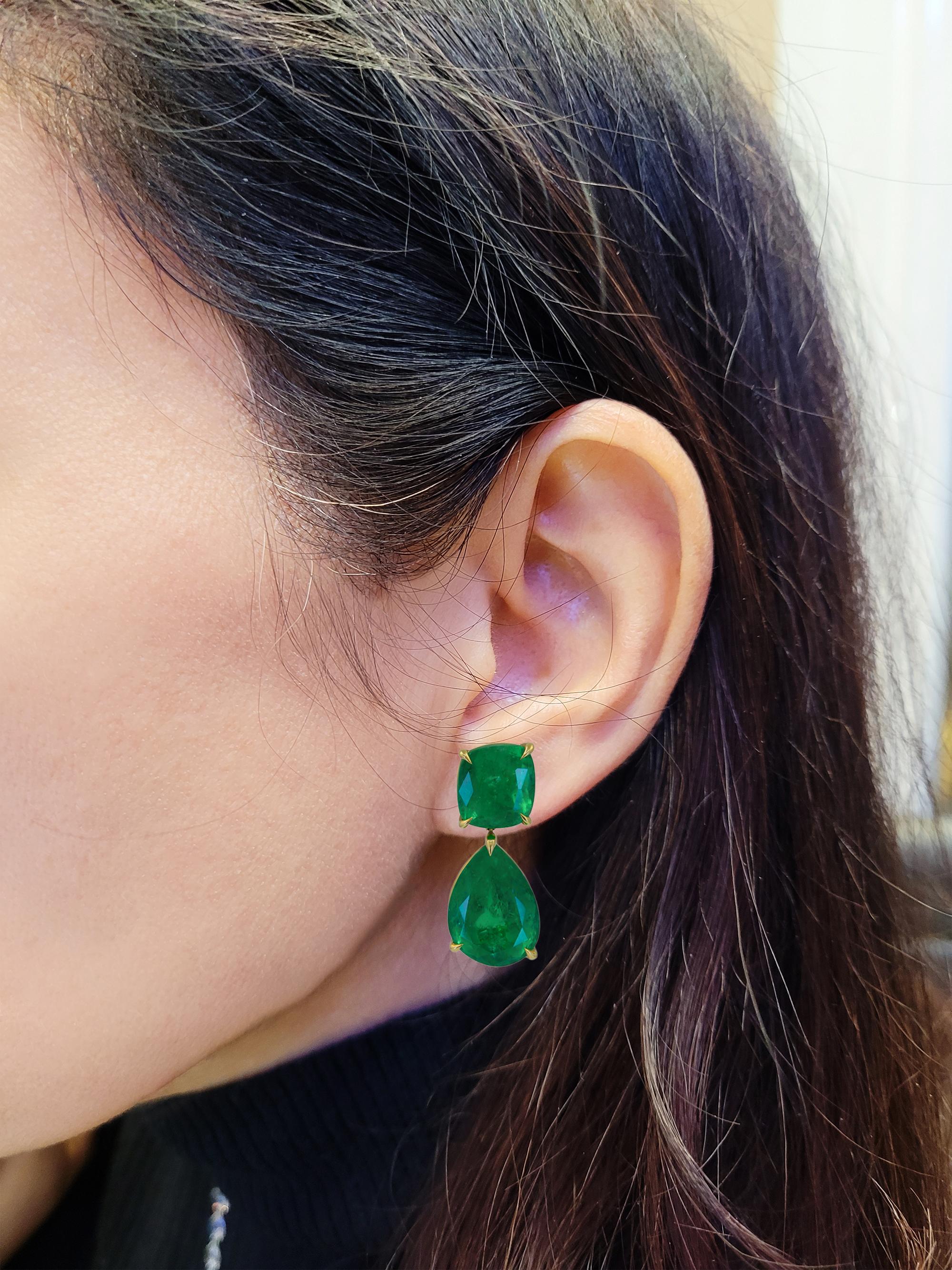 Spectra Fine Jewelry GRS-zertifizierte kolumbianische Smaragd-Tropfen-Ohrringe (Gemischter Schliff) im Angebot