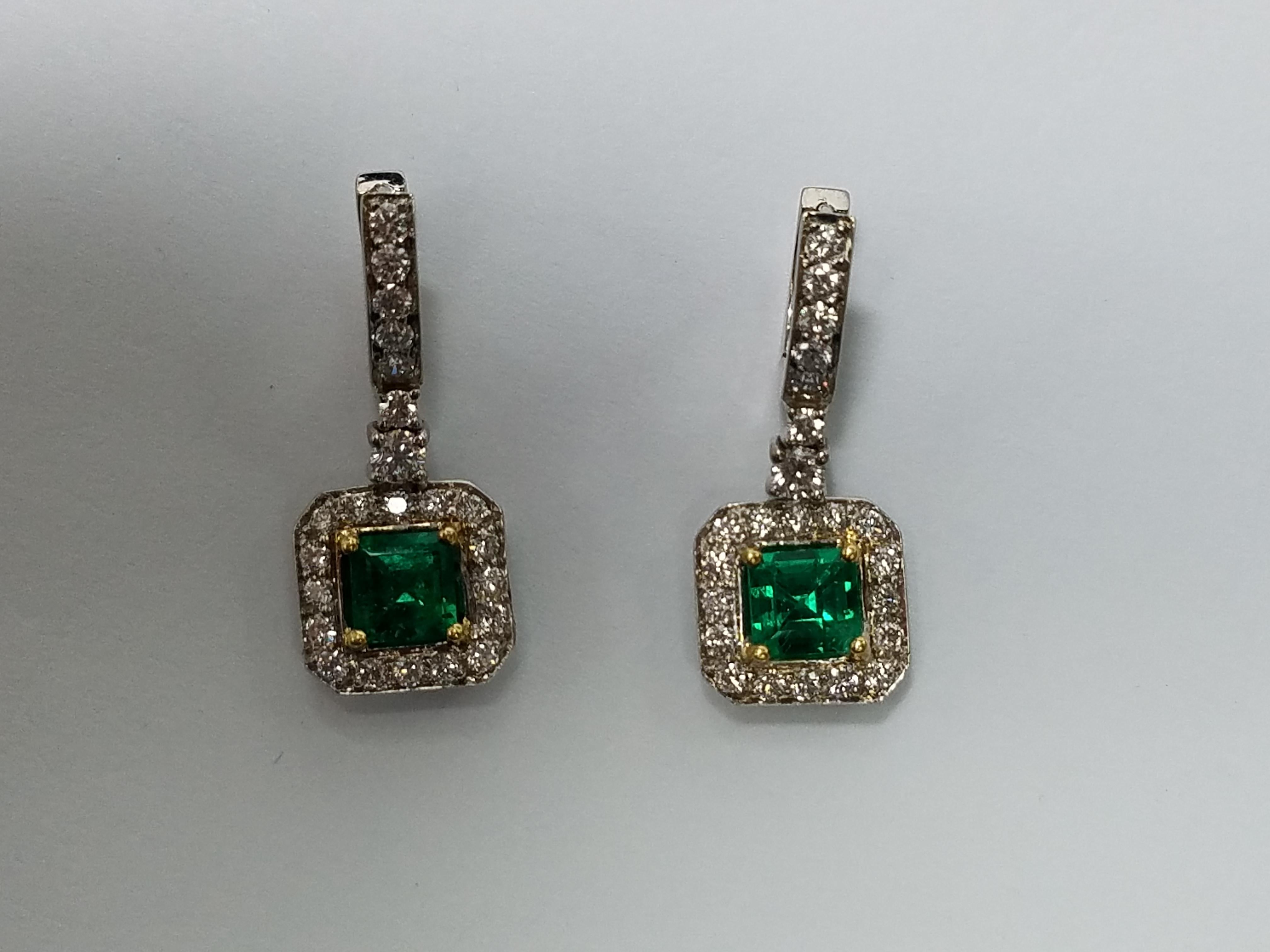 Colombian Emerald Earrings Approximate 1.60 Carat 1