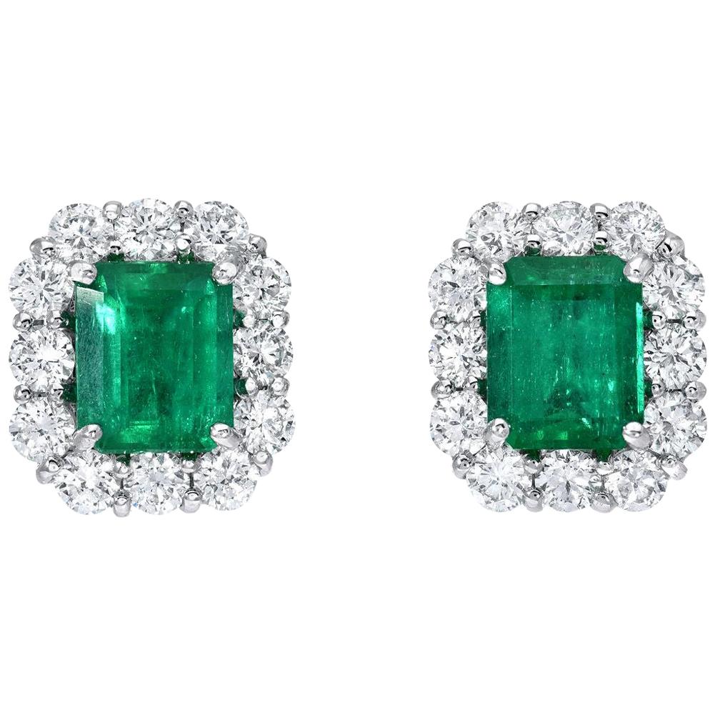 Colombian Emerald Earrings Emerald Cut Studs 2.27 Carat