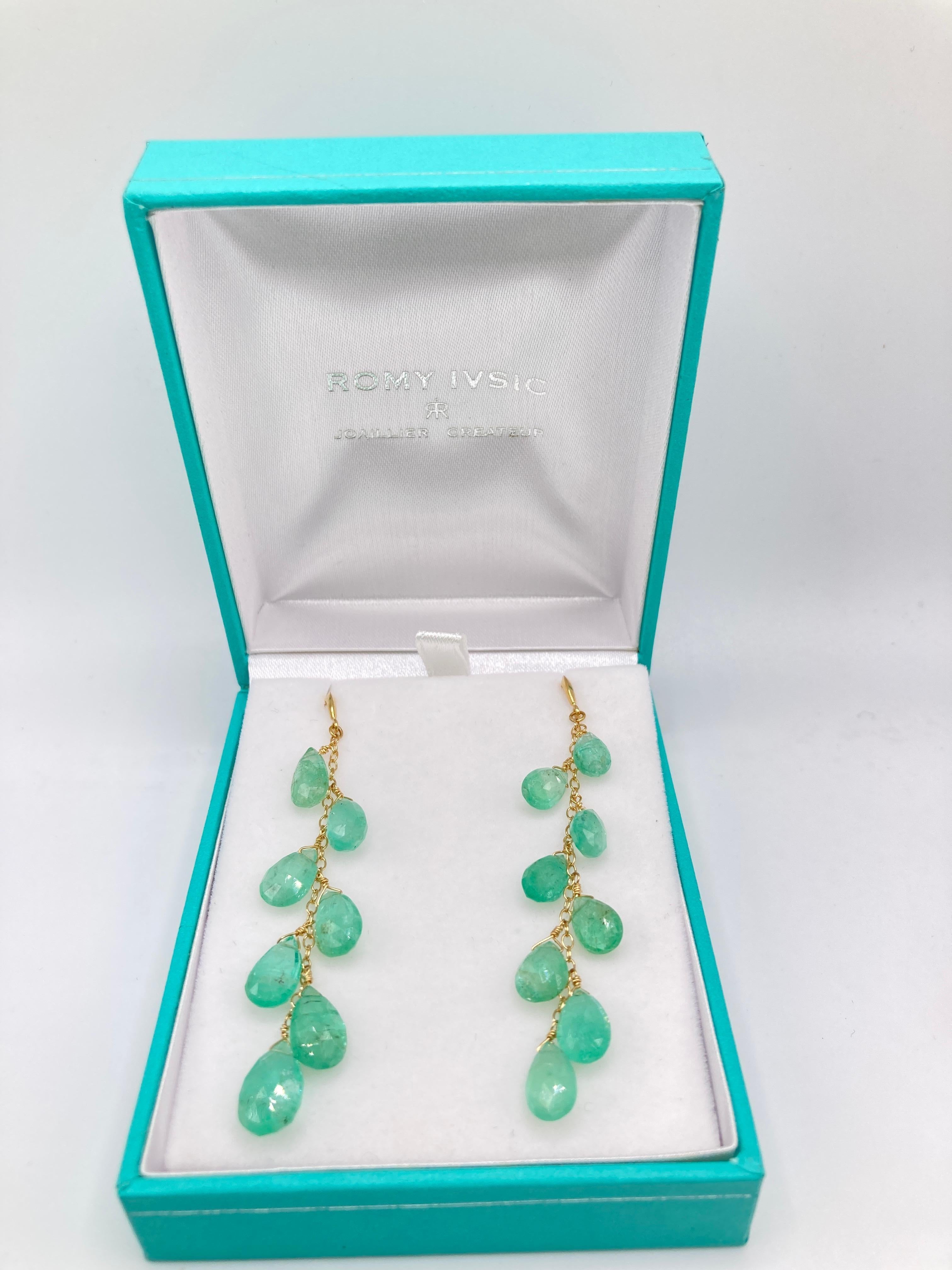 Briolette Cut Colombian Emerald Earrings For Sale