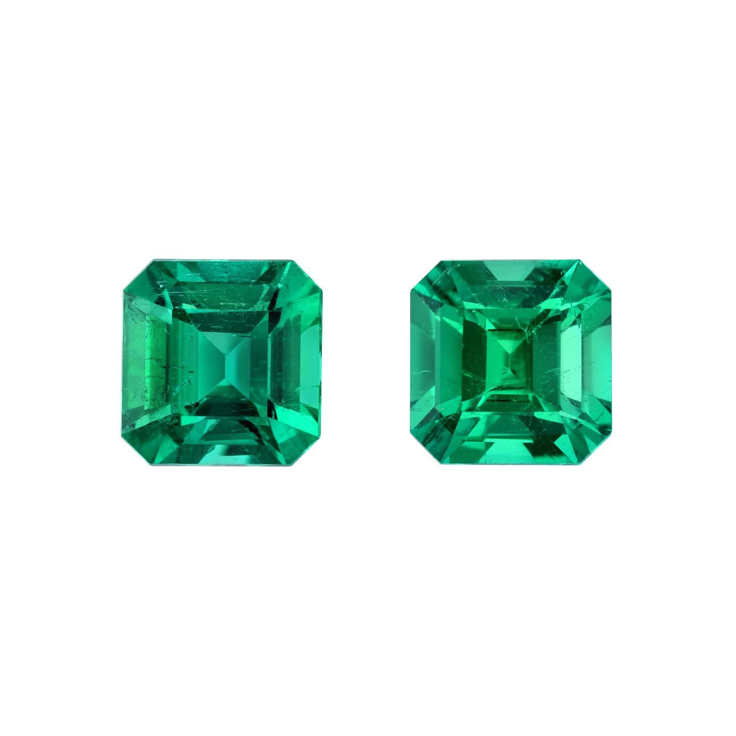 Contemporary Colombian Emerald Earrings Pair 2.95 Carats Octagon Loose Gemstones