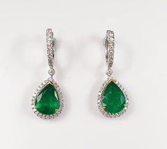 Colombian Emerald Earrings with Diamonds and White and Yellow Gold