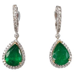 Colombian Emerald Earrings with Diamonds and White and Yellow Gold