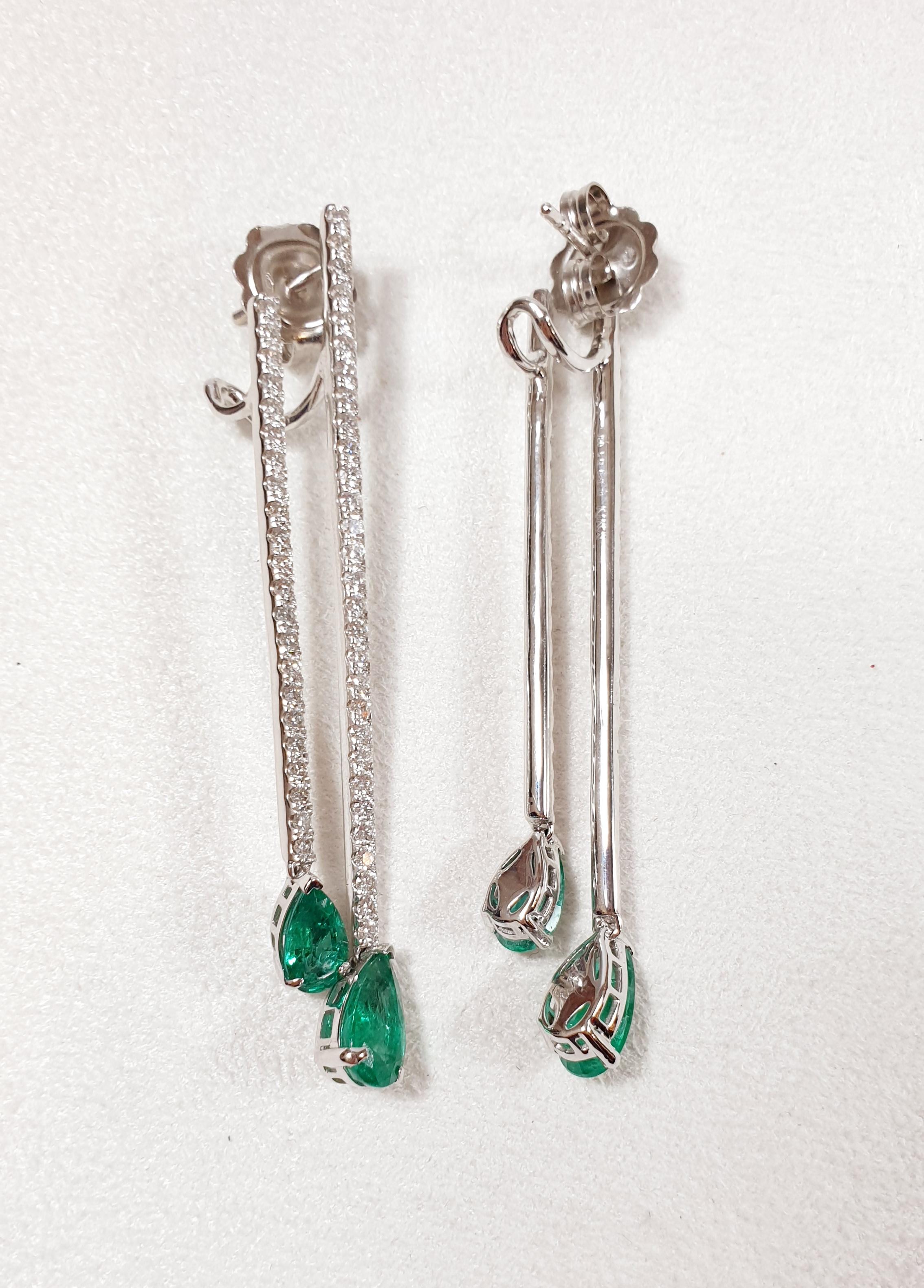 Emerald Cut Colombian Emerald Earrings with Diamonds and White Gold For Sale