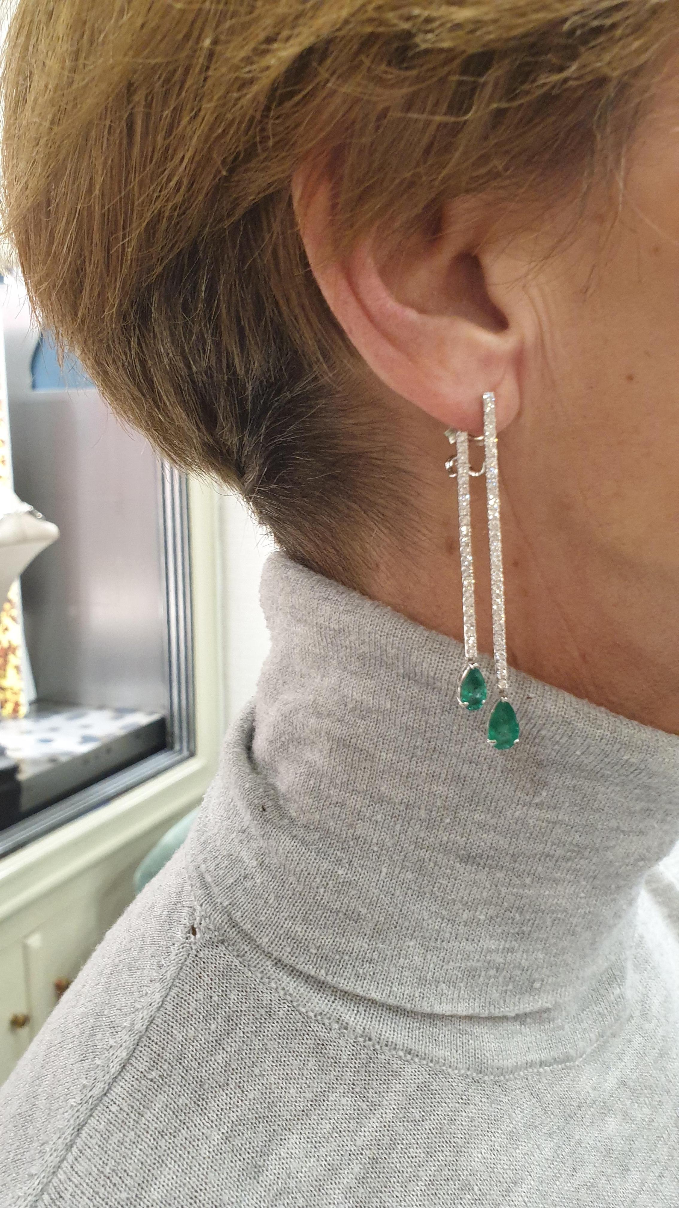 Women's Colombian Emerald Earrings with Diamonds and White Gold For Sale