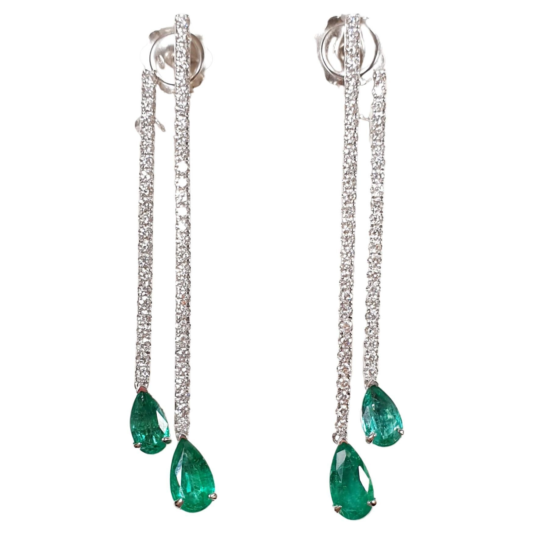 Colombian Emerald Earrings with Diamonds and White Gold For Sale