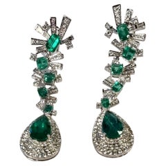 Colombian Emerald Earrings with Diamonds in 18k white Gold