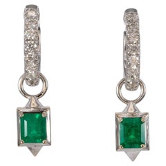 Colombian Emerald Earrings with Earth-Mined Diamond Accents: Solid 14K Gold