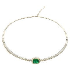 Colombian Emerald, Emerald Cut 18KW Gold Choker Necklace