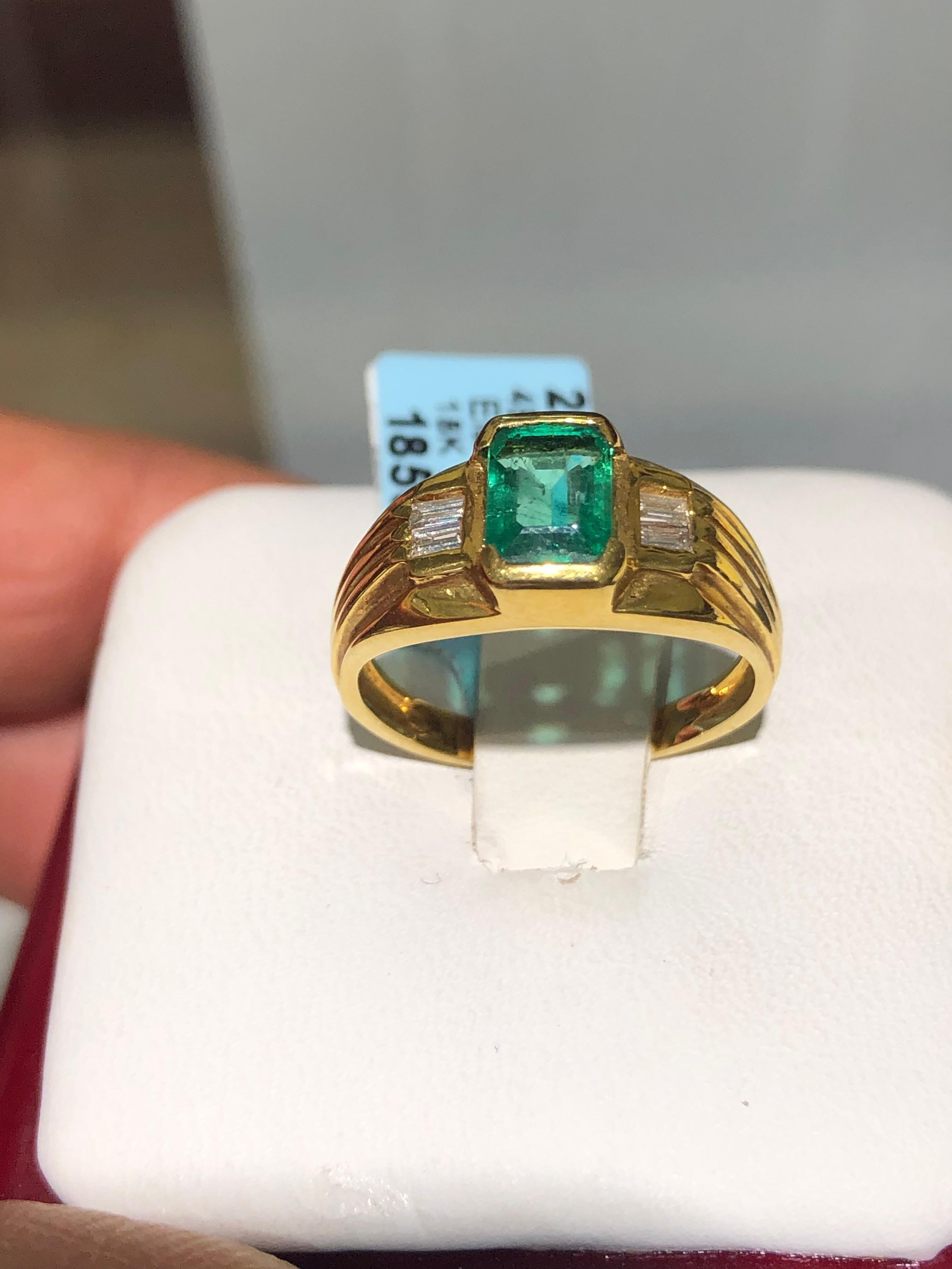 Colombian Emerald, Emerald Cut Diamond Solitaire Vintage Ring 1